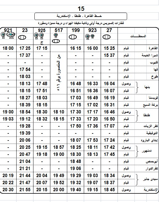 مواعيد قطارات طنطا القاهرة المكيفة 2018