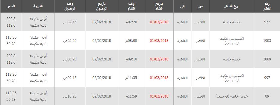 مواعيد واسعار قطارات الاقصر 