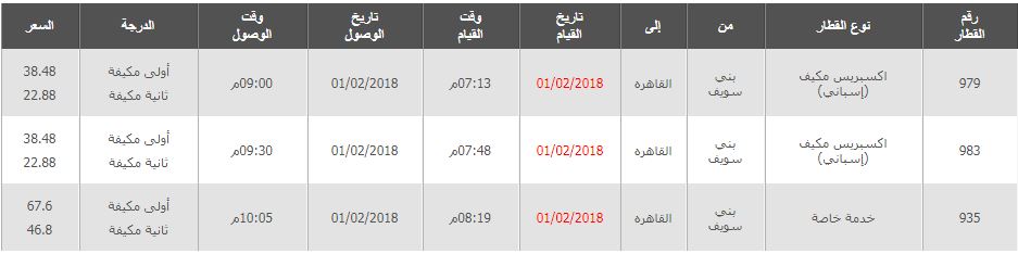 مواعيد واسعار قطارات بنى سويف الى القاهرة والجيزة 