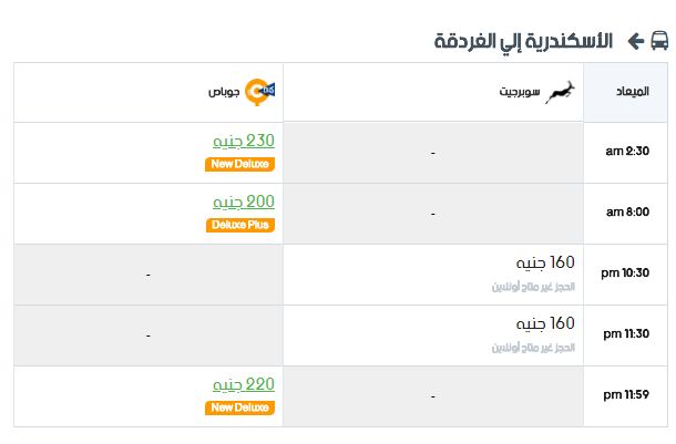 مواعيد سوبر جيت الأسكندرية إلي الغردقة واسعار التذاكر