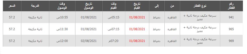 مواعيد واسعار قطارات القاهرة دمياط