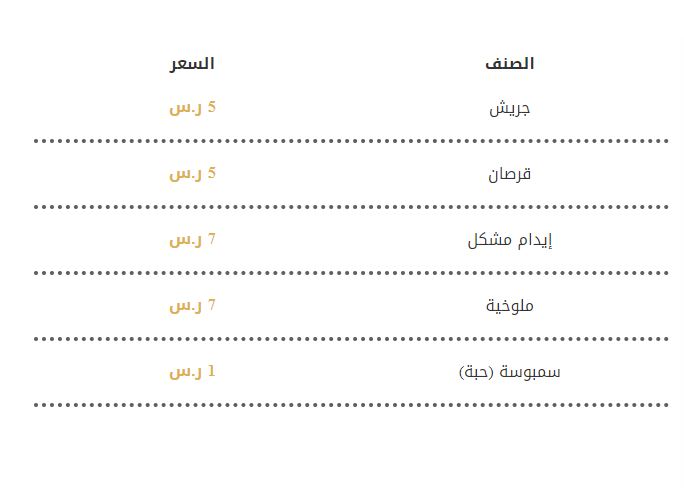 منيو وأسعار مطاعم السدة 