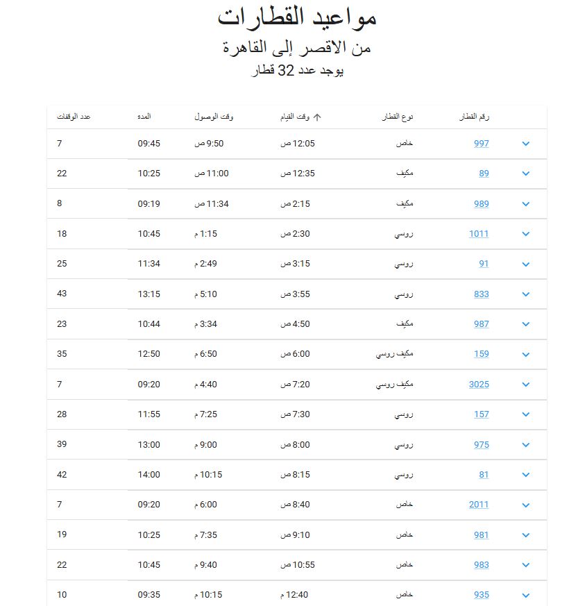 مواعيد قطارات القاهرة الأقصر