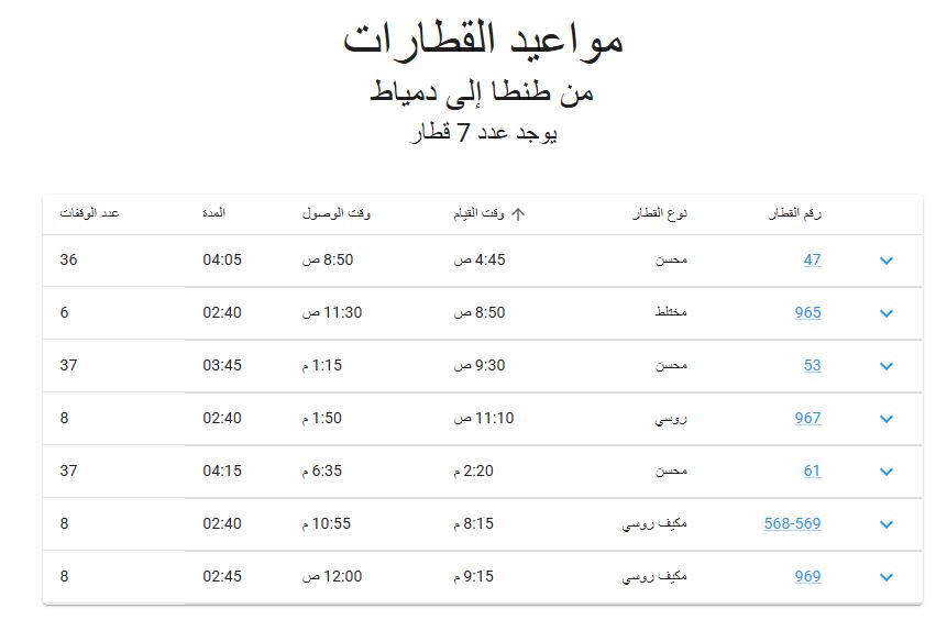 مواعيد قطارات طنطا دمياط