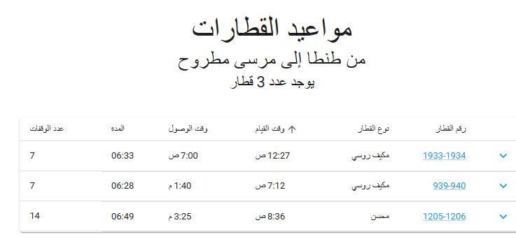 مواعيد قطارات طنطا مطروح