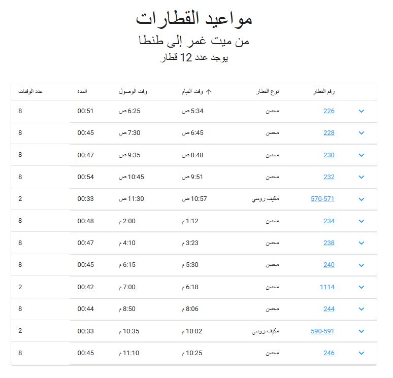 مواعيد قطارات ميت غمر طنطا